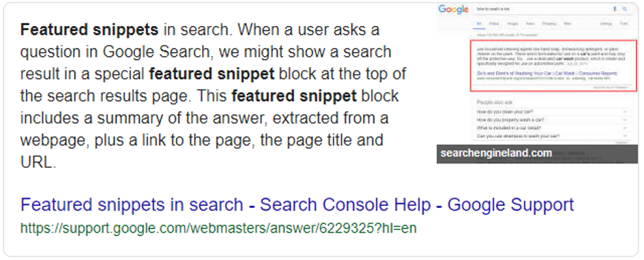 featured snippet describing featured snippets